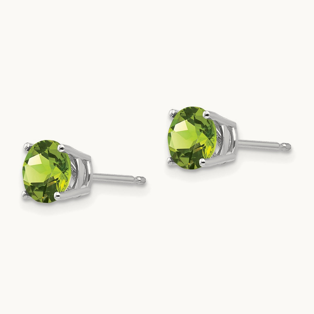 Peridot Earrings, 6mm, 14K White Gold