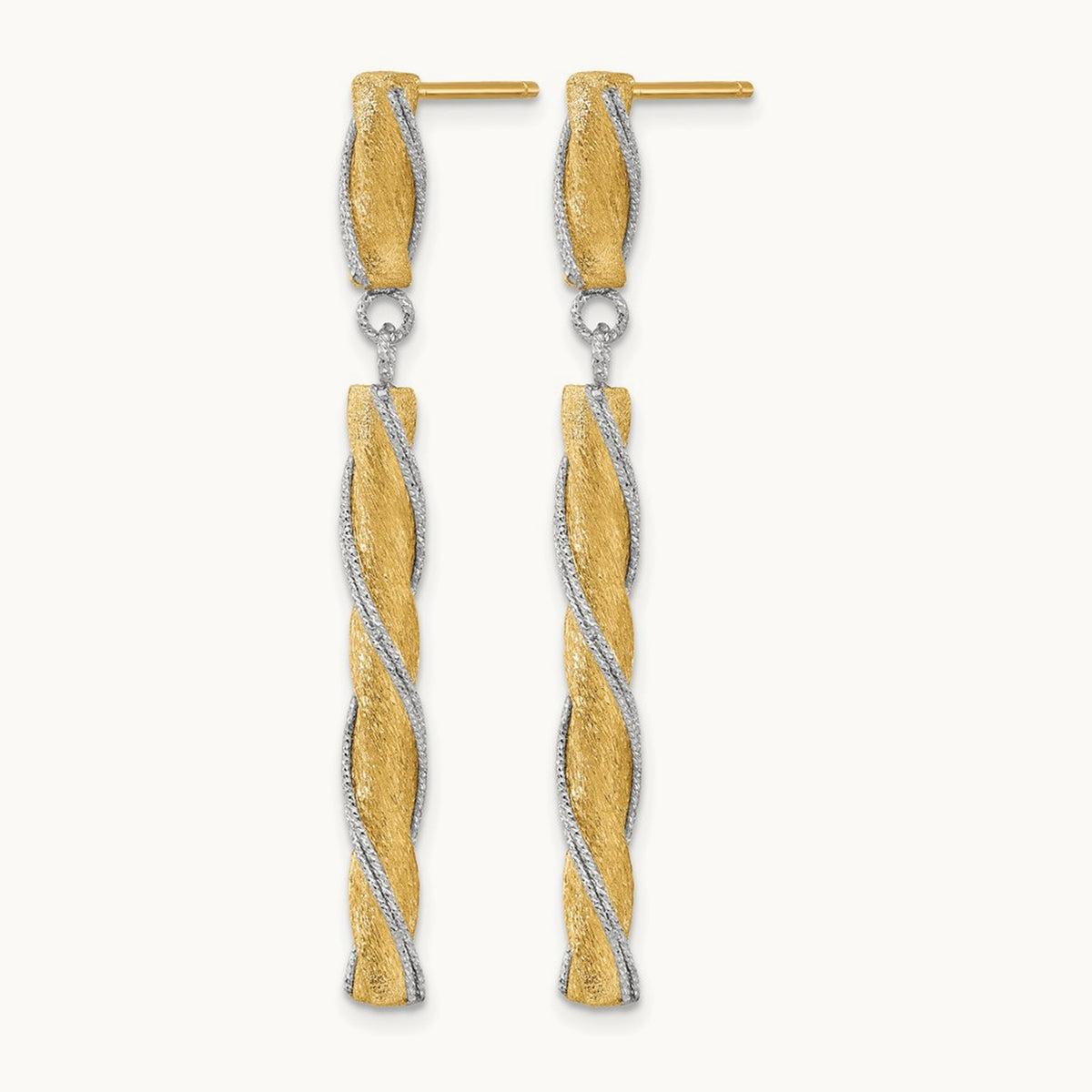 Polished/Satin/Dia-cut Post Dangle Earrings, 14K Two-tone — Leslie's