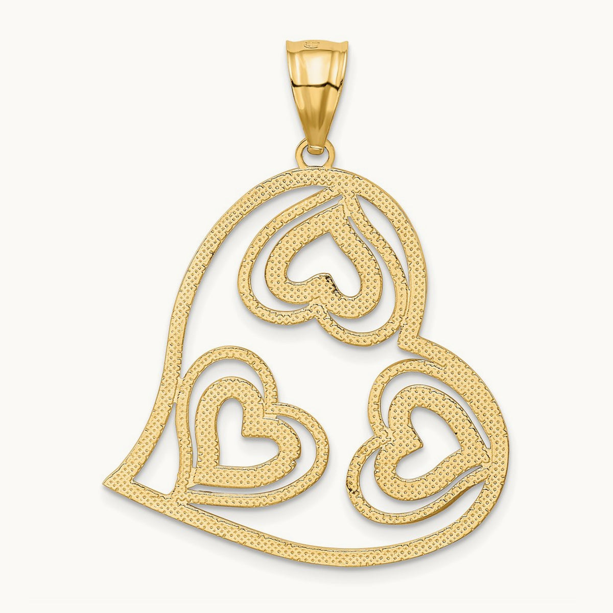 w/ Rhodium Polished Hearts Inside Heart Pendant, 14K