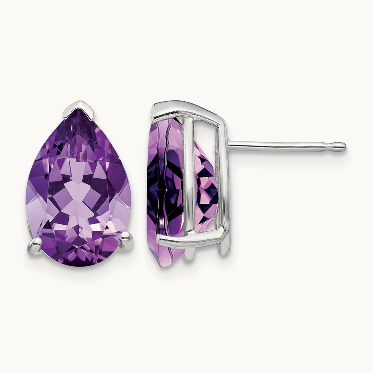 Amethyst Pear Stud Earrings, 14K White Gold