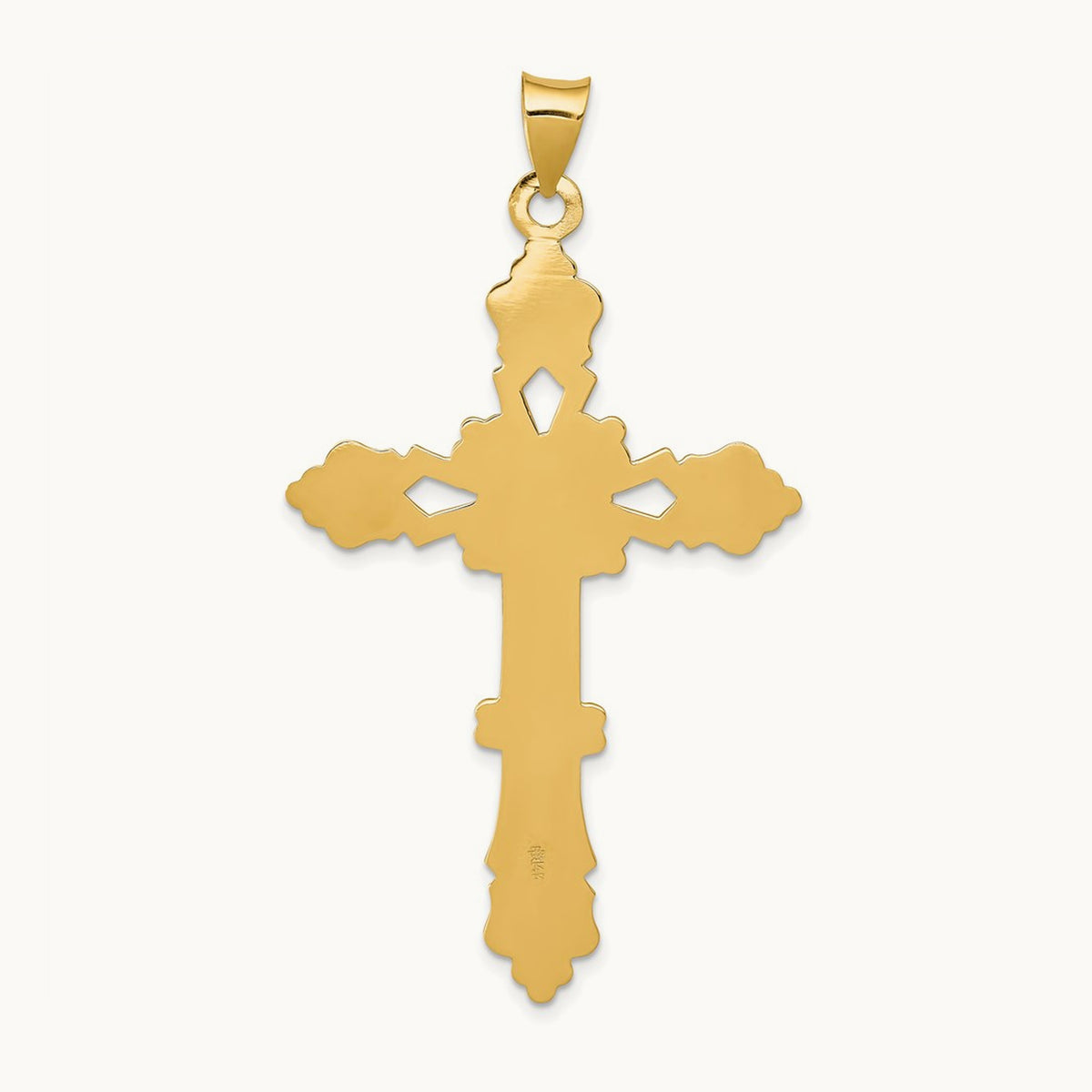 Polished Fleur de Lis Cross Pendant, 14K