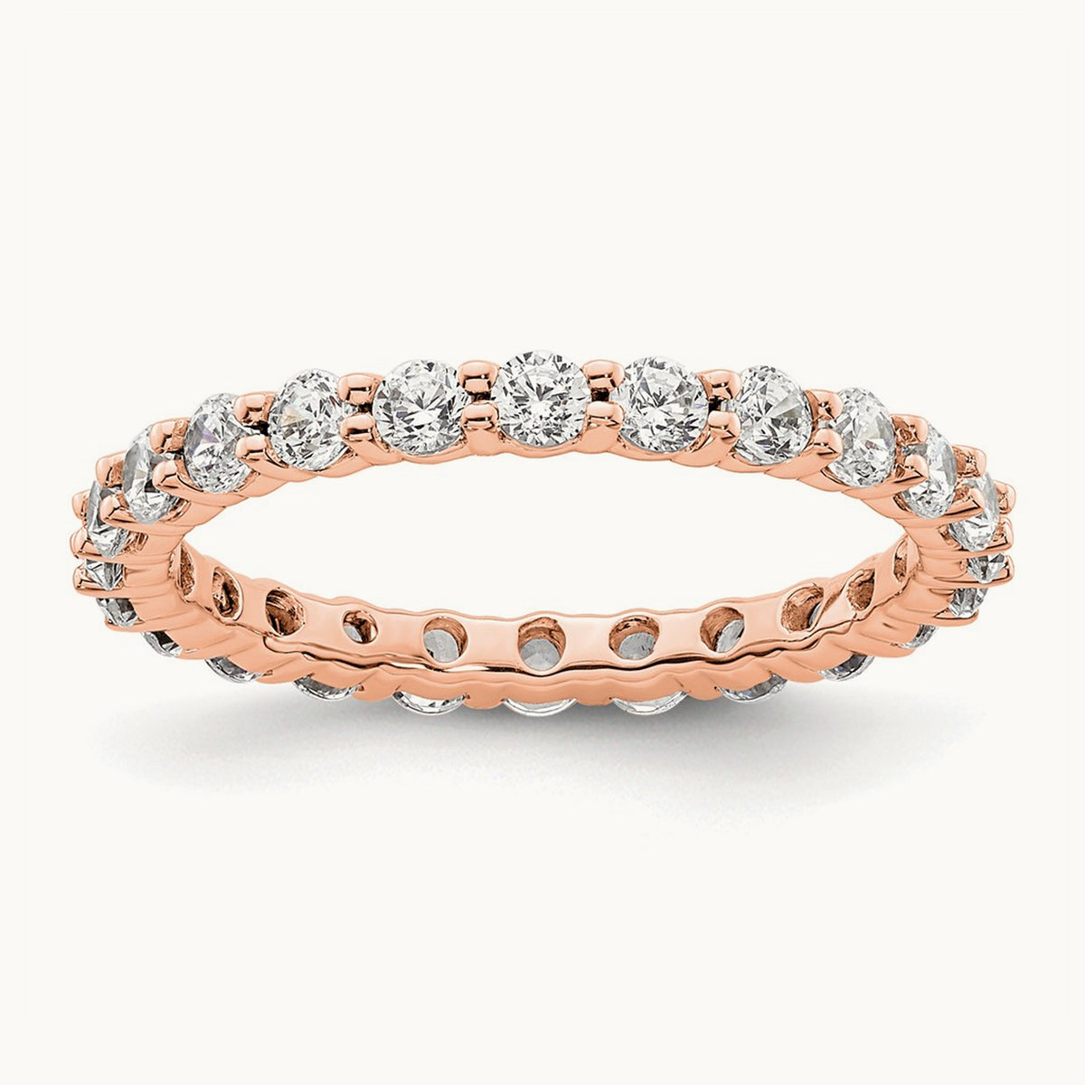 Polished Shared Prong Diamond Eternity Band — 14K Rose Gold