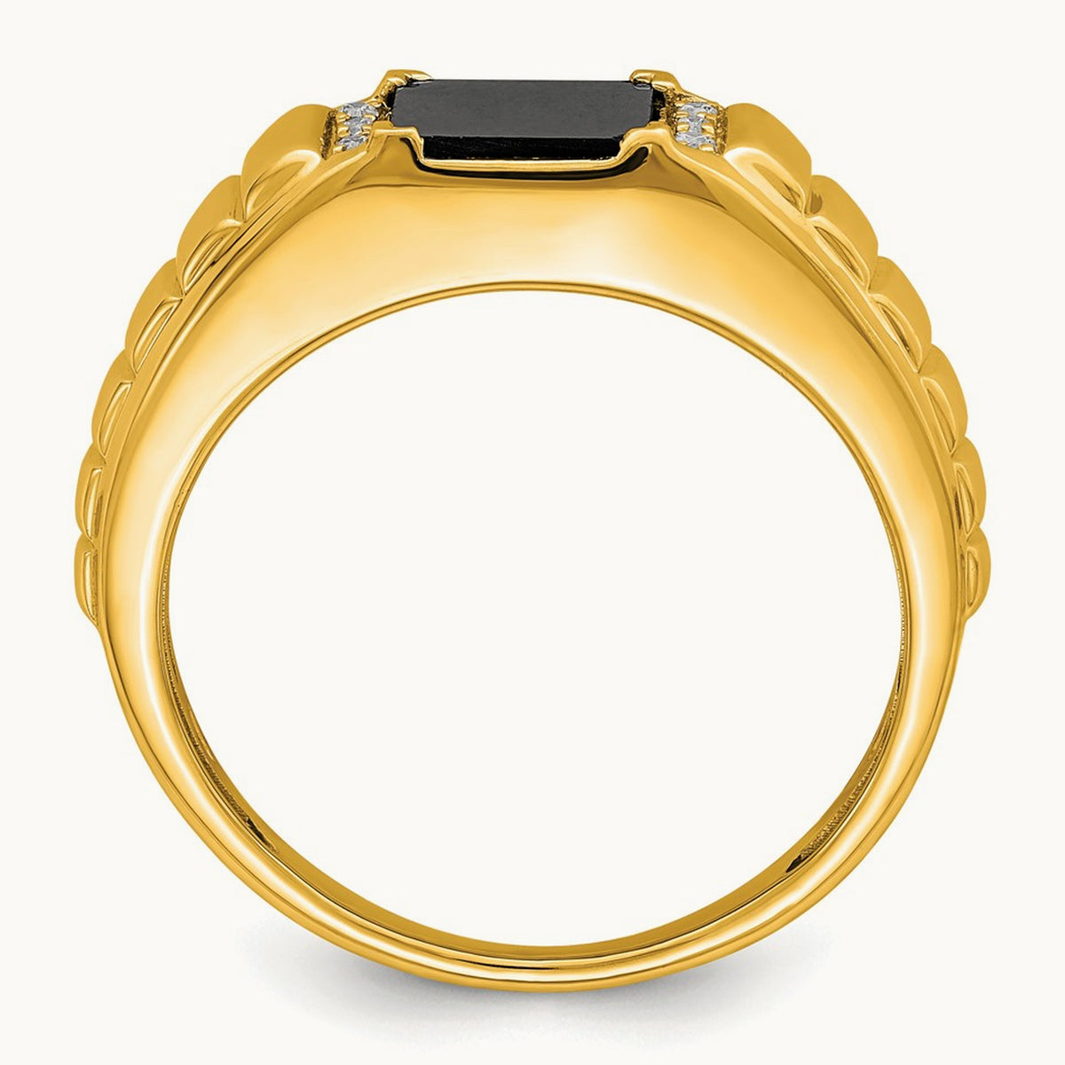 Square Onyx and Diamond Men's Ring — 14K Yellow Gold