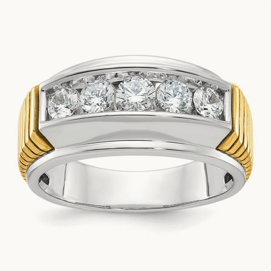 IBGoodman Men's Polished & Textured 5-Stone Dia Ring, 14K Two-tone