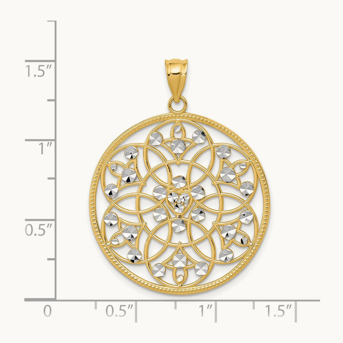 Diamond-cut Circle Pendant, 14K with Rhodium