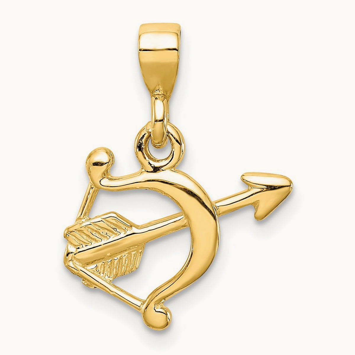 Polished Bow and Arrow Pendant, 14K Gold