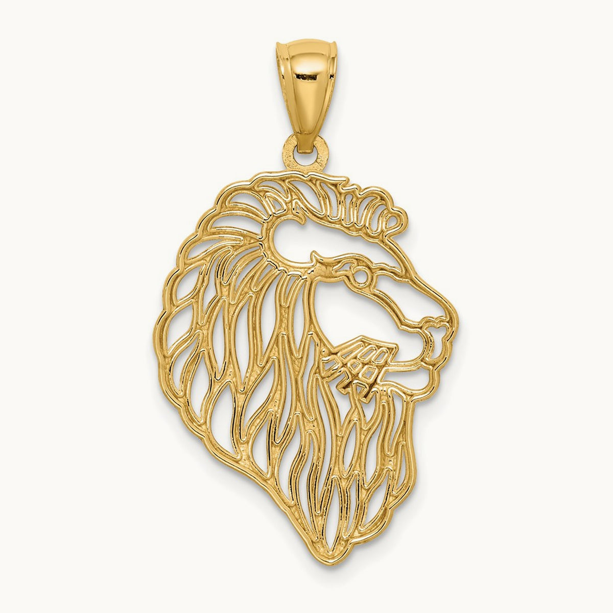Diamond-Cut Lion Profile Pendant, 14K