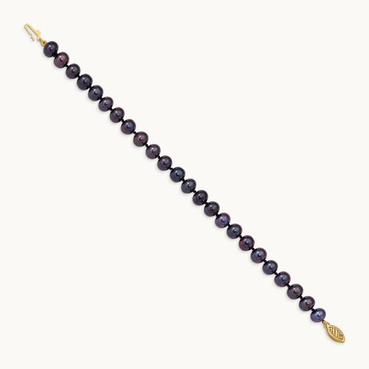 7- Black Near Round Freshwater Cultured Pearl Bracelet, 8mm, 14K