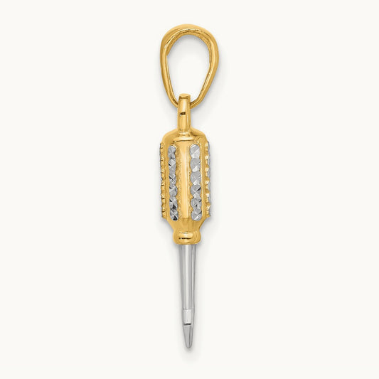 D/C 3D Flathead Screwdriver Pendant, 14K with White Rhodium