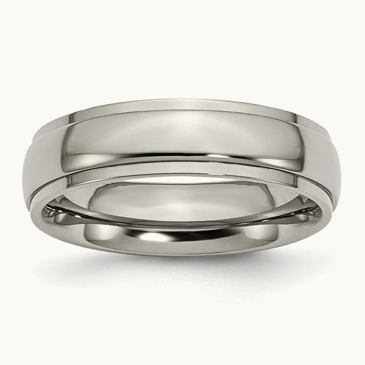 Polished Ridged Edge Band, 6mm, Titanium