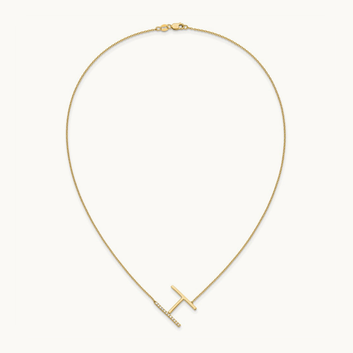 Sideways Diamond Necklace — 14K Yellow Gold, H