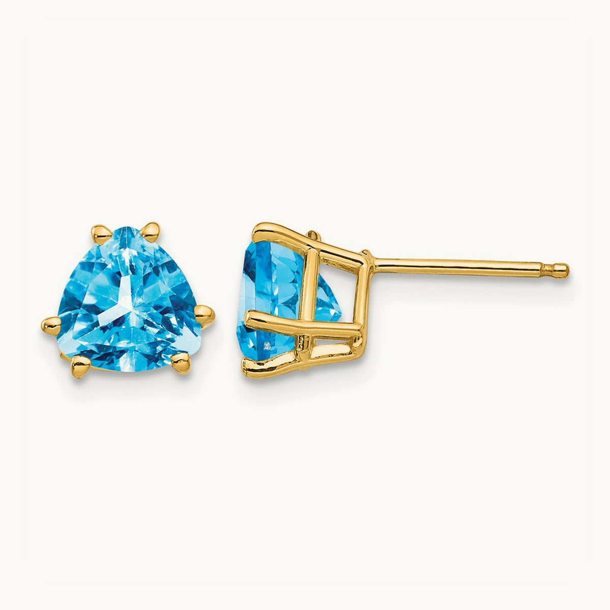 Trillion Blue Topaz Earrings, 7mm, 14K