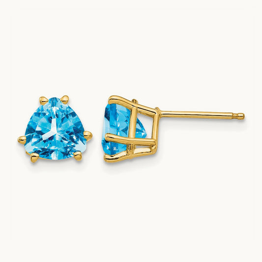 Trillion Blue Topaz Earrings, 7mm, 14K