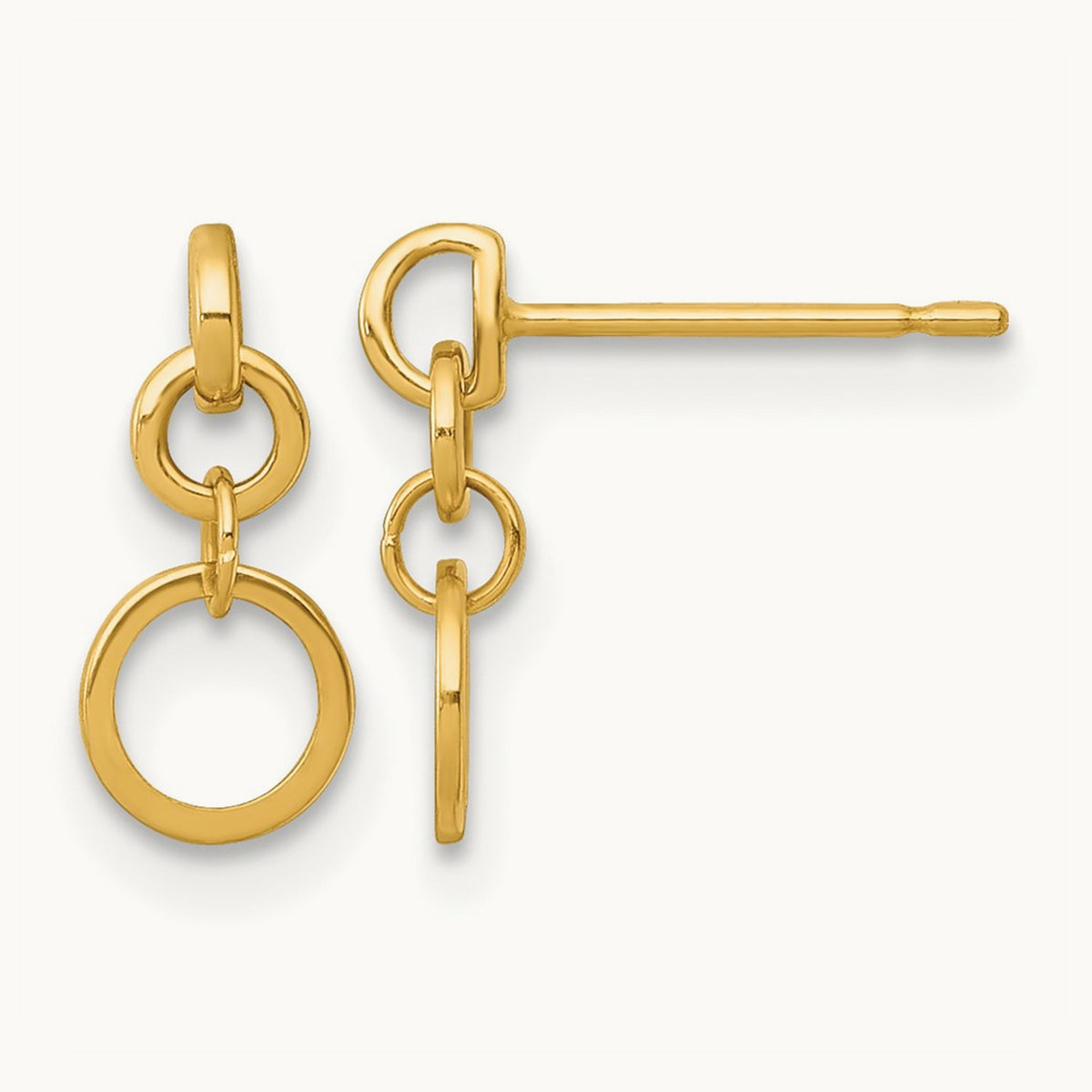 Polished Circles Post Dangle Earrings, 14K