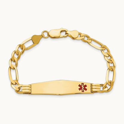 Medical Soft Diamond Shape Red Enamel Figaro ID Bracelet, 14K