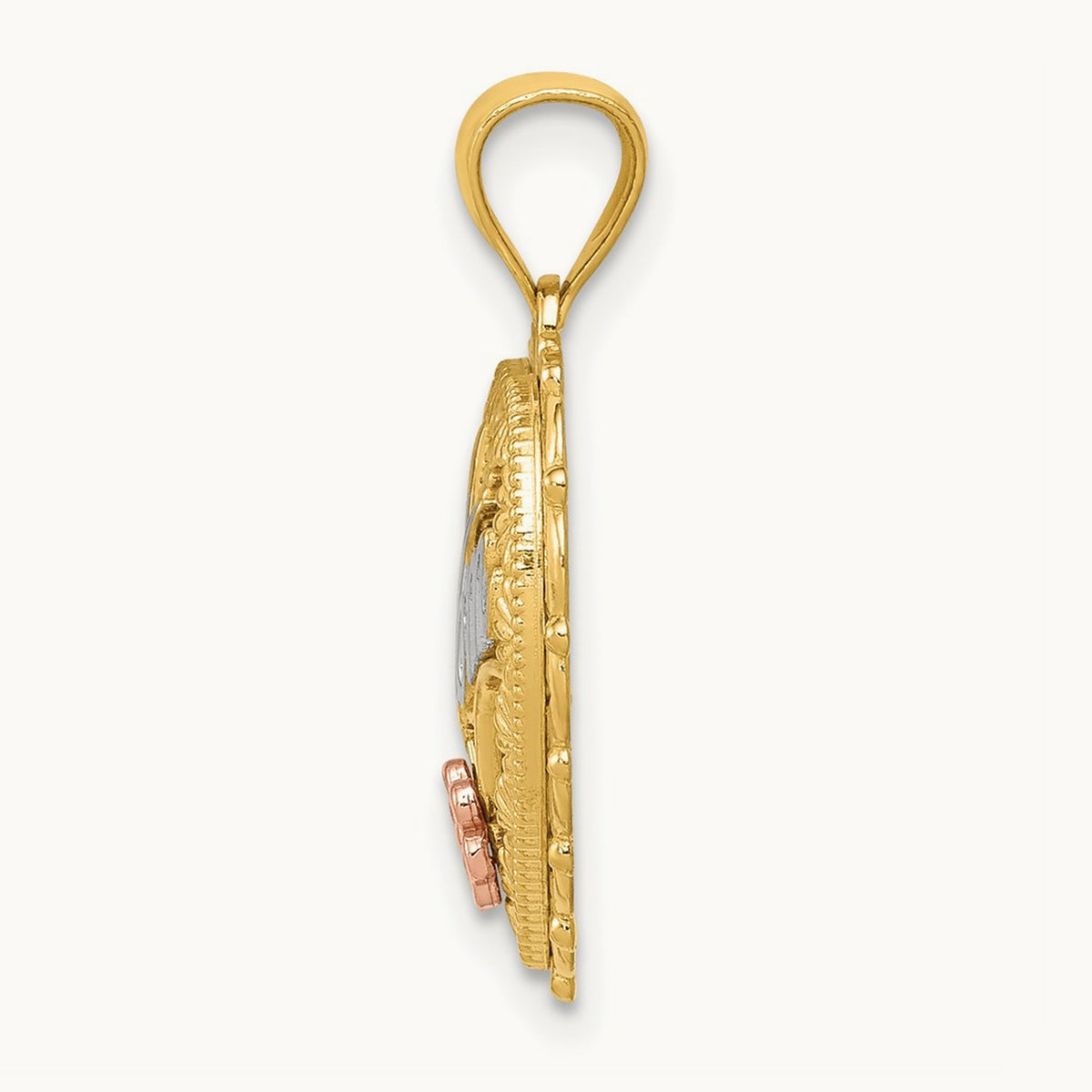 Tri-color Polished #1 MOM Shadowbox Pendant, 14K