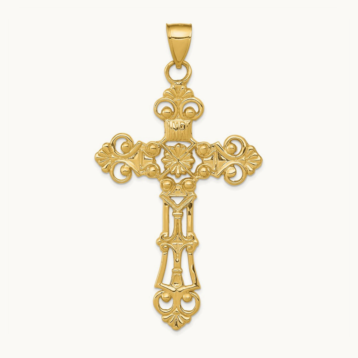 Fleur De Lis Large Cross Pendant, 14K