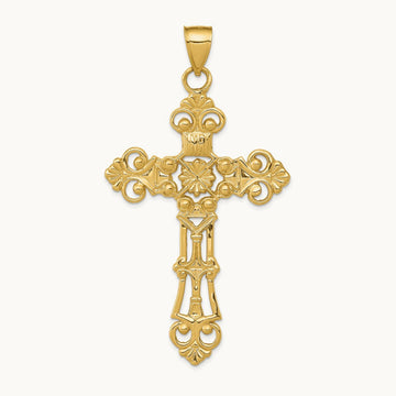Fleur De Lis Large Cross Pendant, 14K