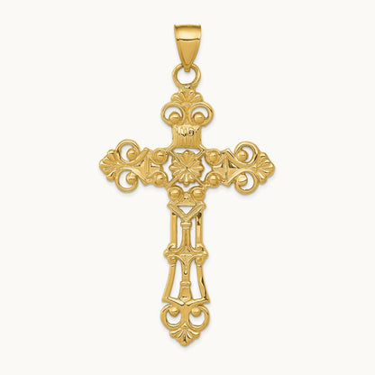 Fleur De Lis Large Cross Pendant, 14K