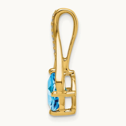 Blue Topaz and Diamond Pendant — 14K Yellow Gold
