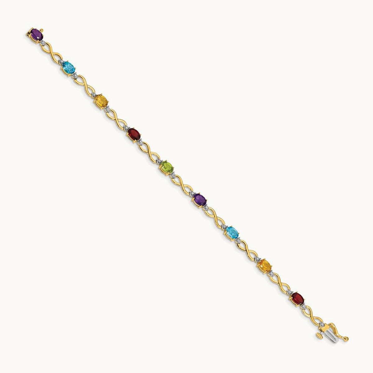 Rainbow Gemstone and Diamond Infinity Bracelet — 14K Yellow Gold