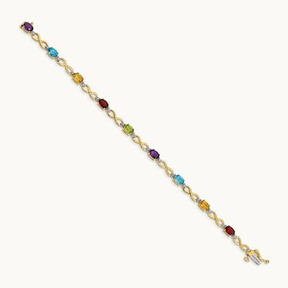 Rainbow Gemstone and Diamond Infinity Bracelet — 14K Yellow Gold