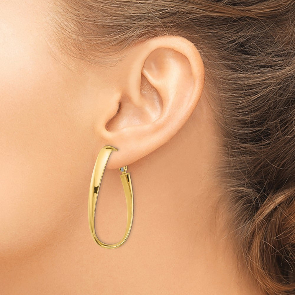Polished Twisted Omega Back Oval Hoop Earrings — 14K Yellow Gold, 5mm