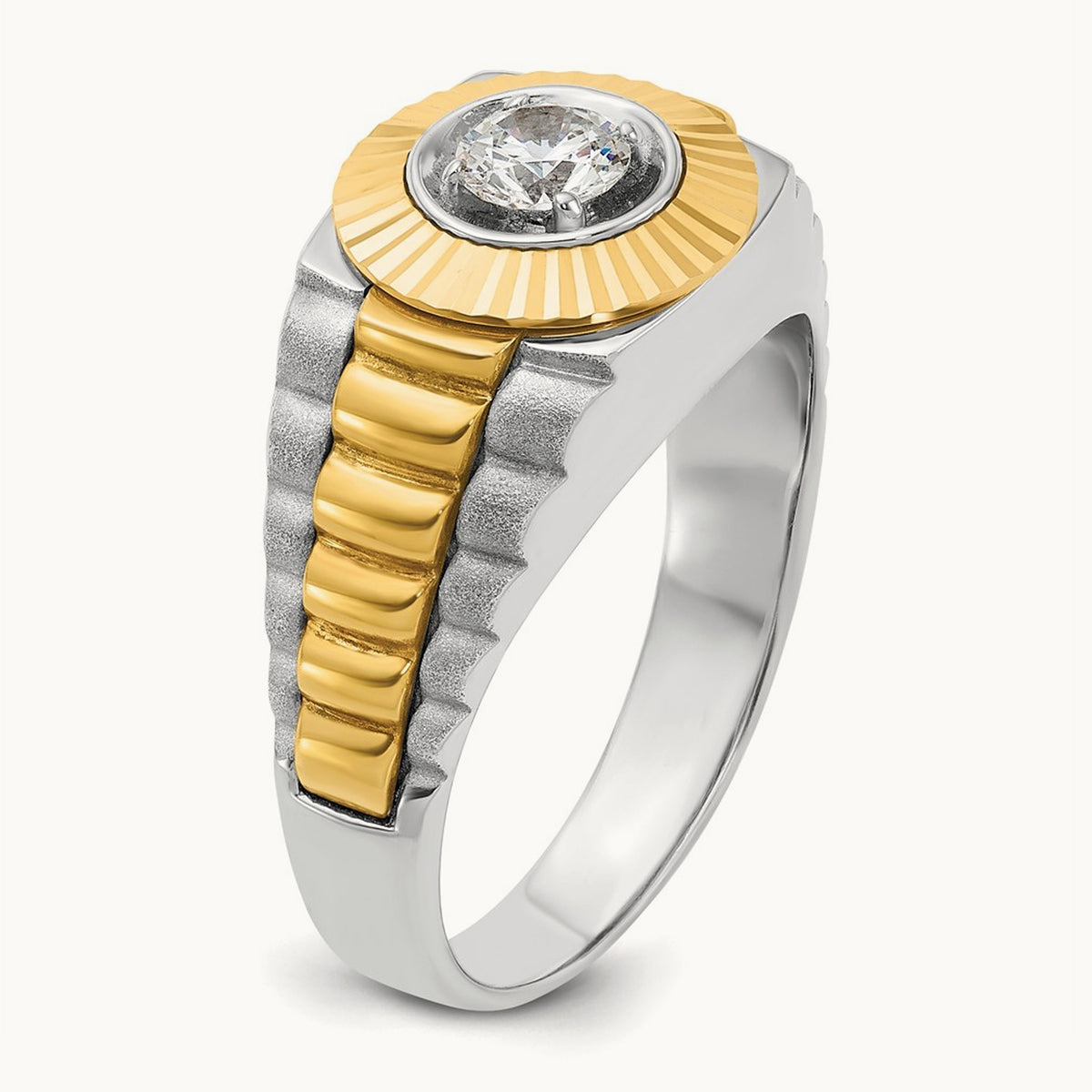 IBGoodman Men's Polished Satin & Textured Diamond Ring, 14K Two-tone