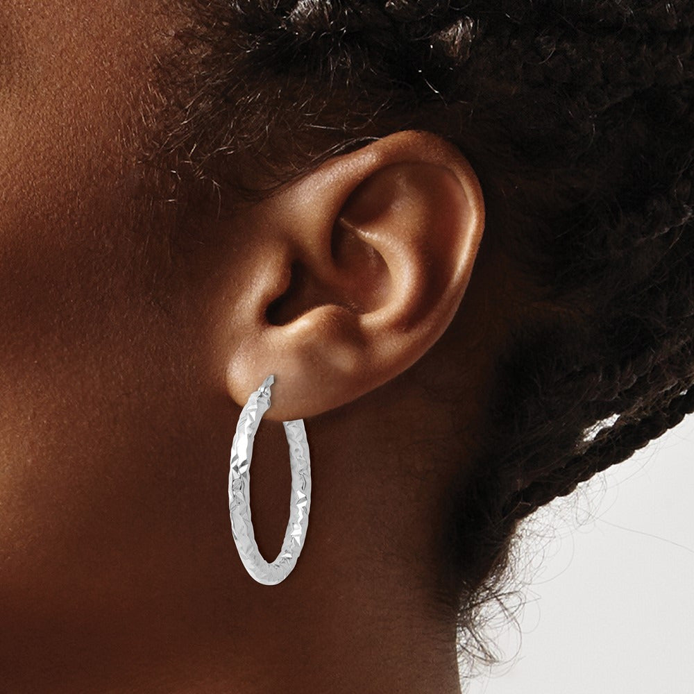 ForeverLite Polished and Textured Hoop Earrings — Leslie's — 14K White Gold, 30mm