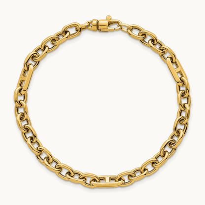 Polished Oval and Anchor Link 7.5in Bracelet, 14K