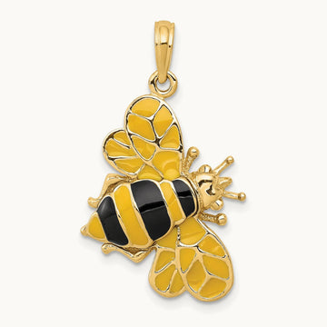 Enameled 3-D Bumblebee Pendant, 14K