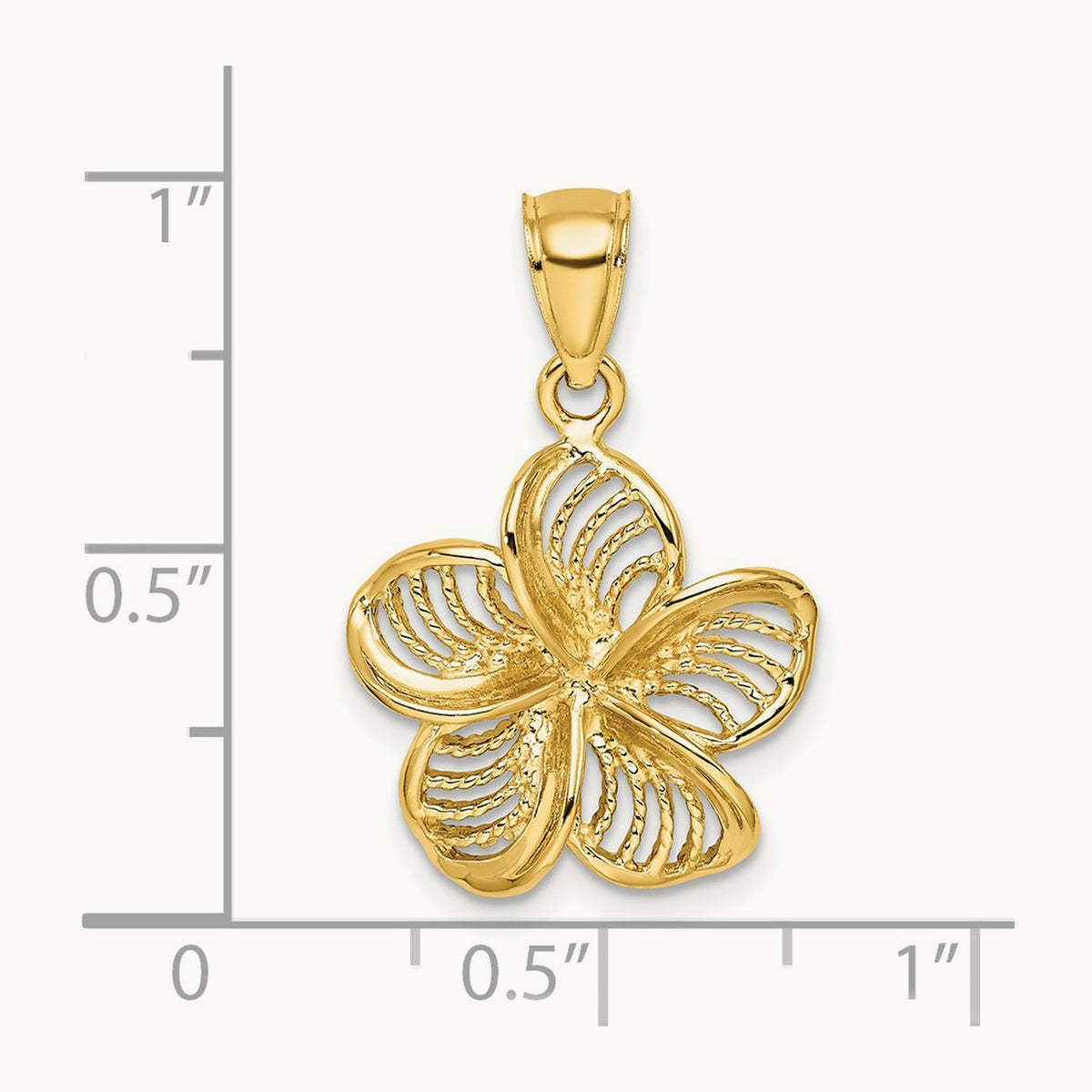 Beaded and Polished Plumeria Flower Charm — 14K Yellow Gold