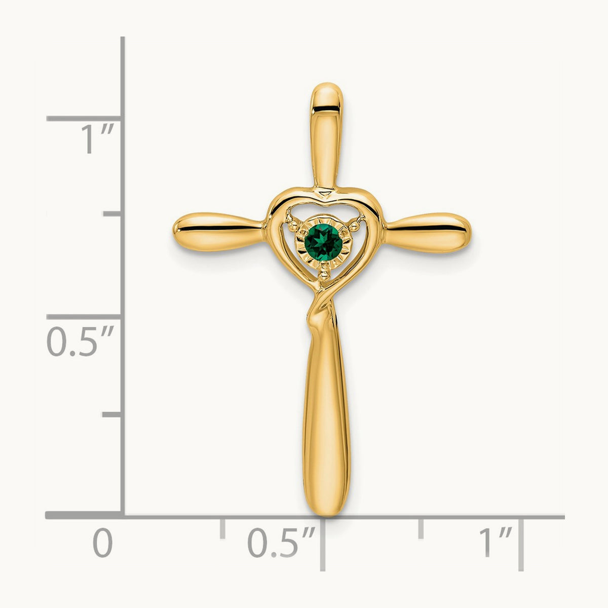 Created Emerald Cross w/Heart Chain Slide, 14K