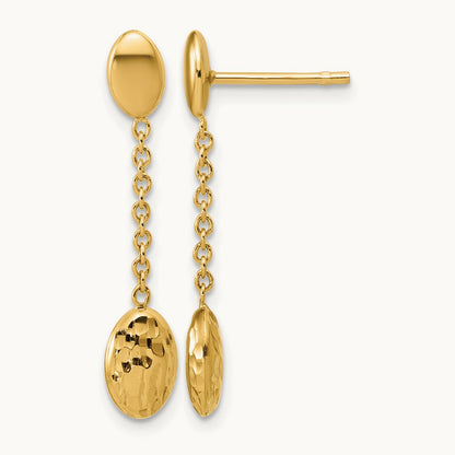 Polished and Dia-cut Oval Fancy Dangle Post Earrings, 14K — Leslie's