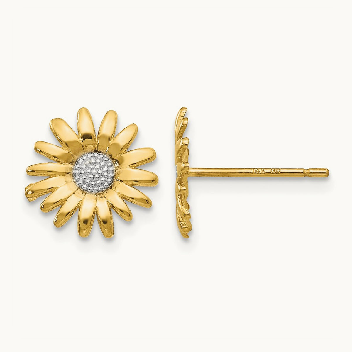 & Rhodium Mini Daisy Post Earrings, 14K