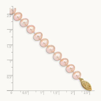 7- Pink Near Round Freshwater Cultured Pearl Bracelet, 8mm, 14K