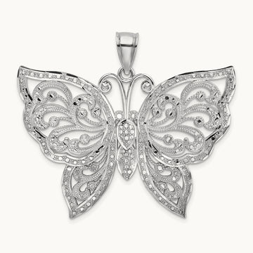 Large Diamond-cut Beaded Butterfly Charm, 14K White Gold