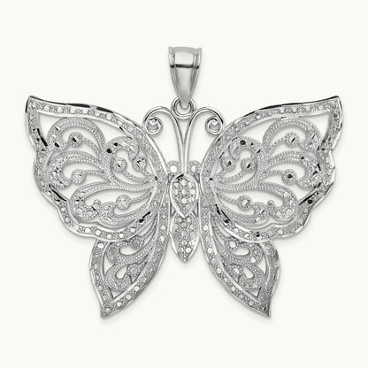 Large Diamond-cut Beaded Butterfly Charm, 14K White Gold