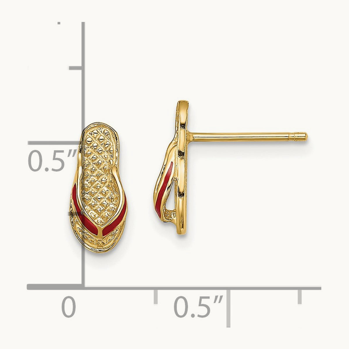 3D Red Enamel Flip-Flop Post Earrings, 14K