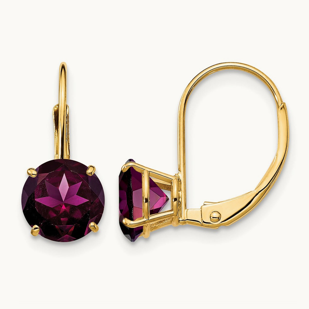 Rhodolite Garnet Leverback Earrings, 7mm, 14K