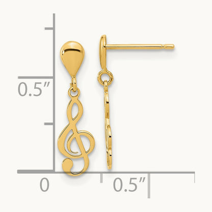 Polished Treble Clef Dangle Earrings, 14K