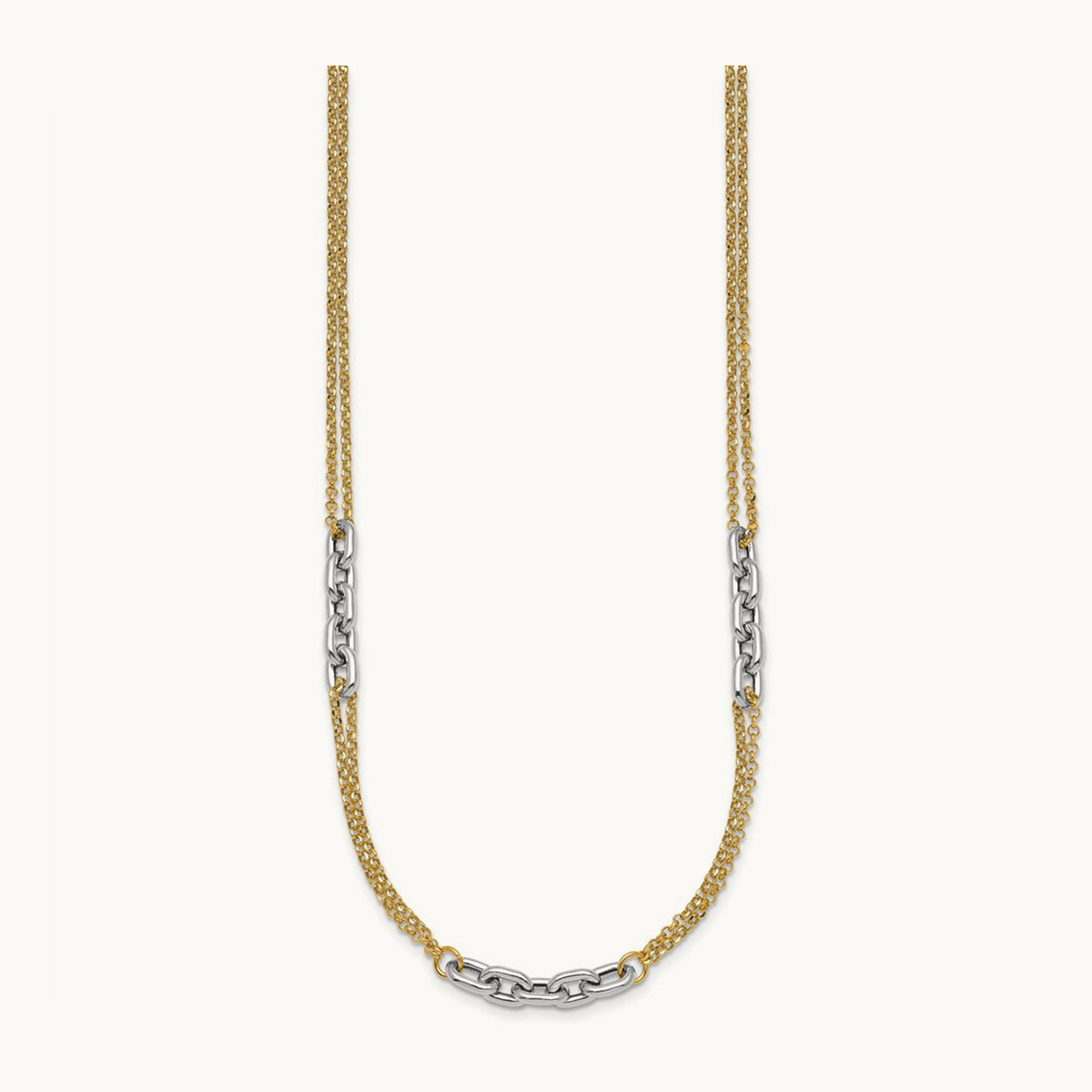 Polished 17in w/2in ext. Fancy Link Necklace, 14K Two-tone