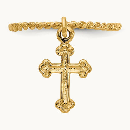 Cross Dangle Twisted Band Child's Ring, 14K