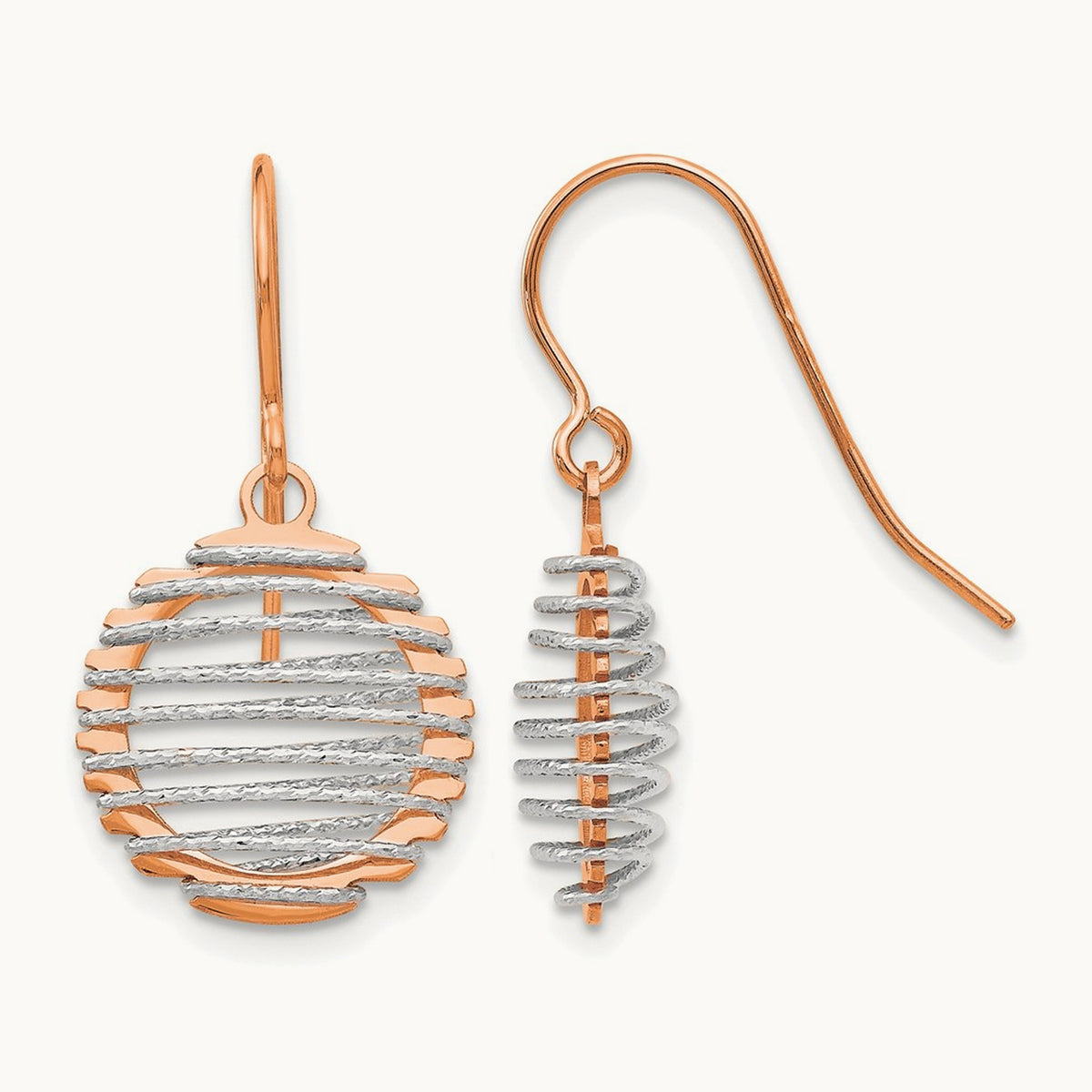 White/Rose Polished Wire Wrapped Dangle Earrings, 14K Two-tone — Leslie's