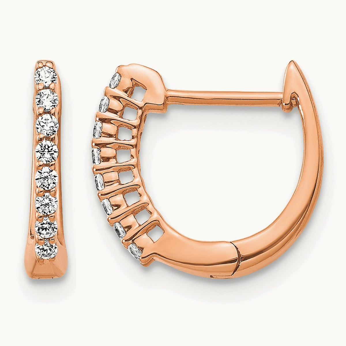 Polished Diamond Hinged Hoop Earrings, 14K Rose Gold