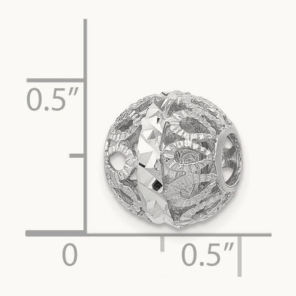 Diamond-cut Filigree Ball Chain Slide — 14K White Gold