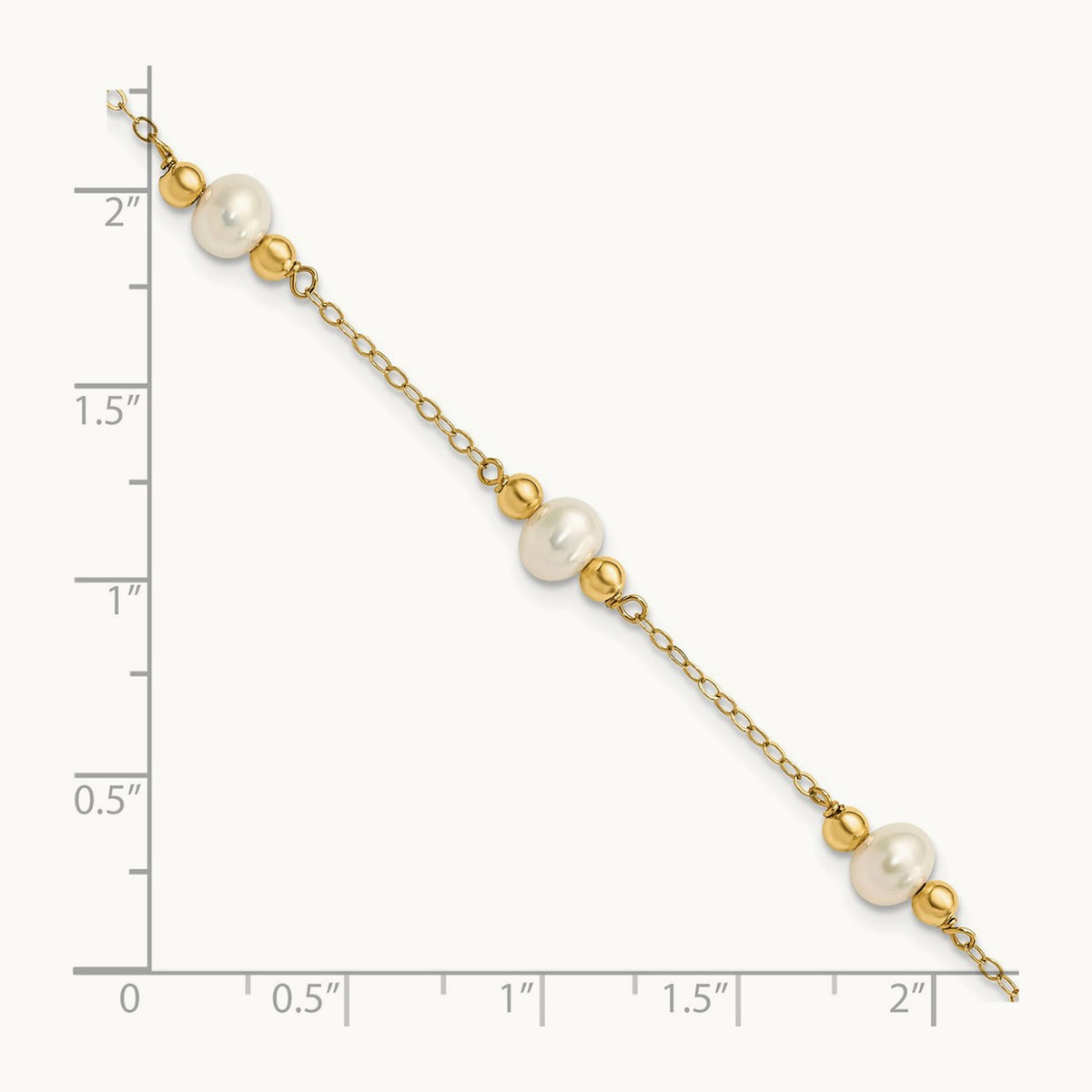 5- White Near Round FW Cultured Pearl Bead 5-station Bracelet, 6mm, 14K