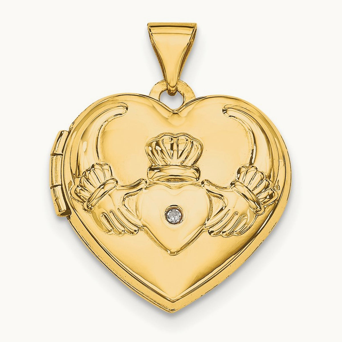 Diamond Claddagh Heart Locket, 14K