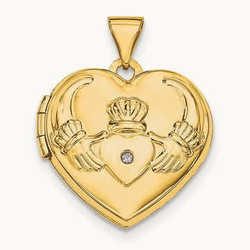 Diamond Claddagh Heart Locket, 14K