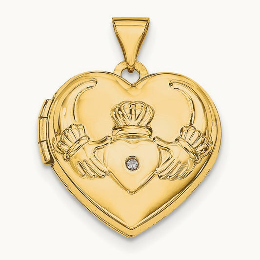 Diamond Claddagh Heart Locket, 14K